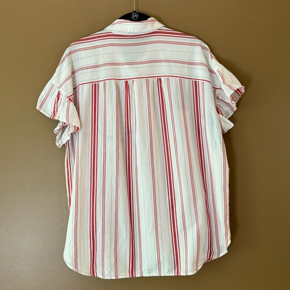 Madewell Button Front Short Cap Flutter Sleeve Top Red White Striped Medium - Picture 9 of 10